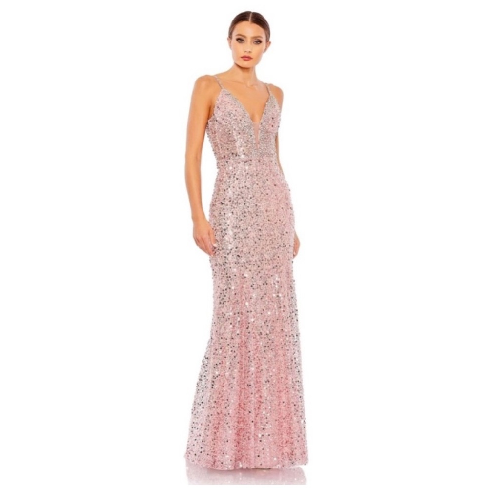 NWT, Mac Duggal Women's Embellished Plunge Neck Sleeveless Trumpet Gown - size 8